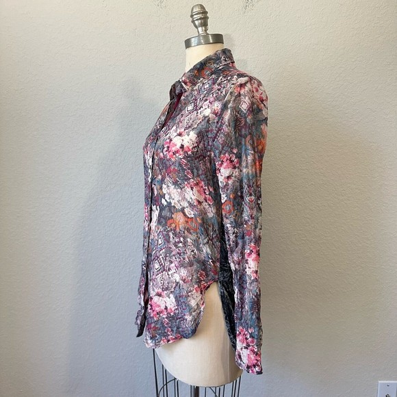 JOHNNY WAS 3J WORKSHOP Floral Print Velvet Button Down Tunic Top Multi - Picture 4 of 10